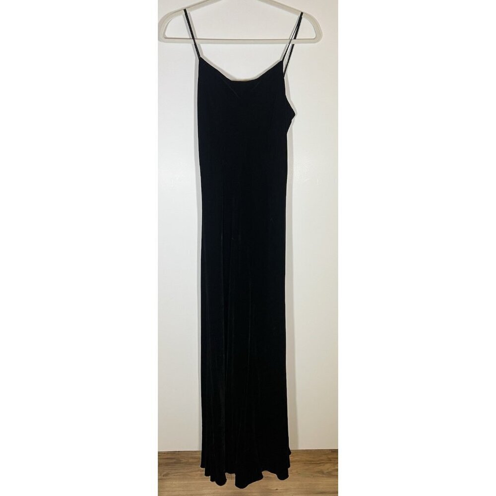 Vintage 90s J. Crew Black Velvet Strappy Maxi Dress 8 Preppy Holiday Grunge Glam
